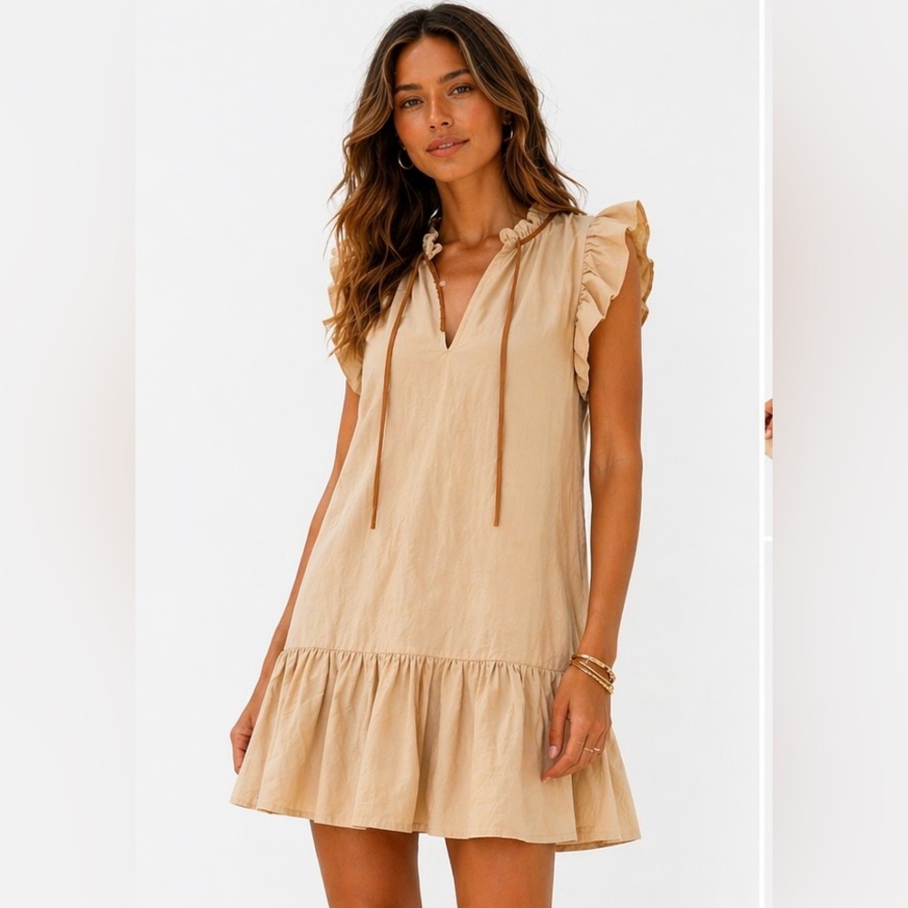 NWT Rockin C Western Ruffle Mini Dress Size M Neutral Boho Cowgirl Chic